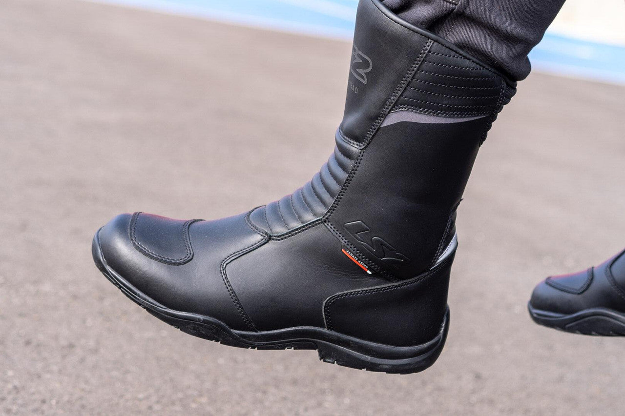 LS2 Urano Cowhide Leather Motorbike Boots Waterproof Black-Win Impex Moto