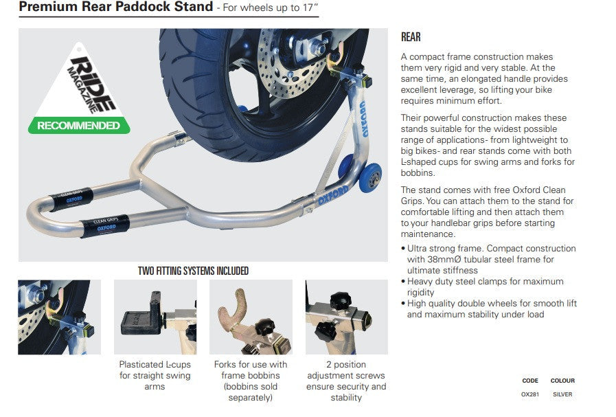 Oxford Premium Rear Motorbike Paddock Stand-Win Impex Moto