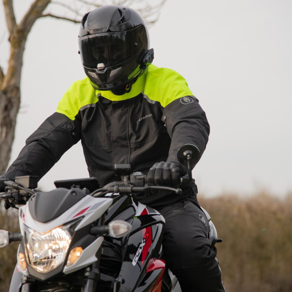 Spartan Short WP Waterproof Motorcycle Motorbike MS Jacket - Black/Fluo-Win Impex Moto