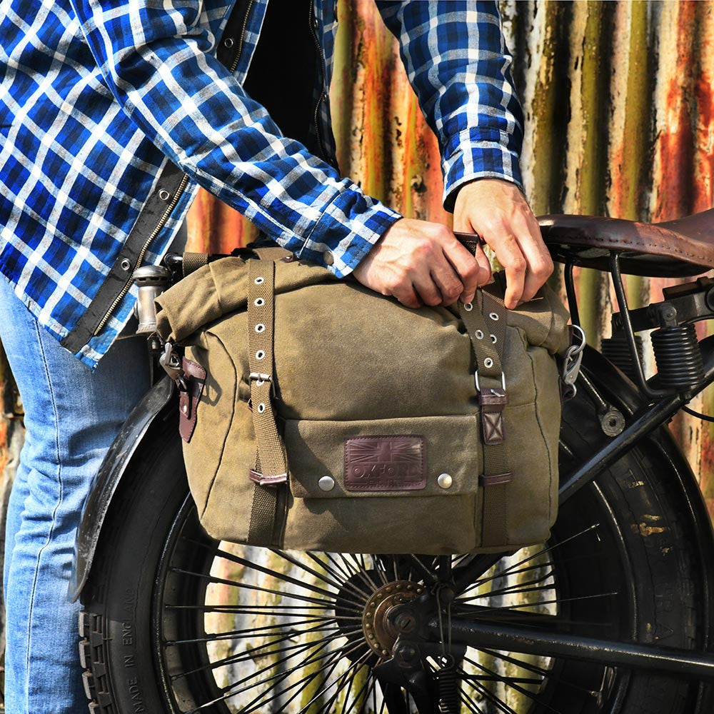 Oxford Heritage Motorcycle Panniers Khaki-Win Impex Moto
