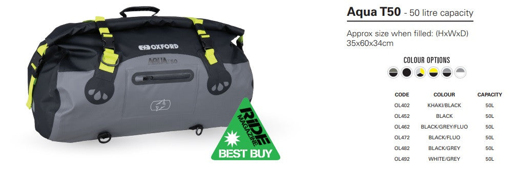 Oxford Aqua T-50 Waterproof Motorbike Roll Bag-Win Impex Moto