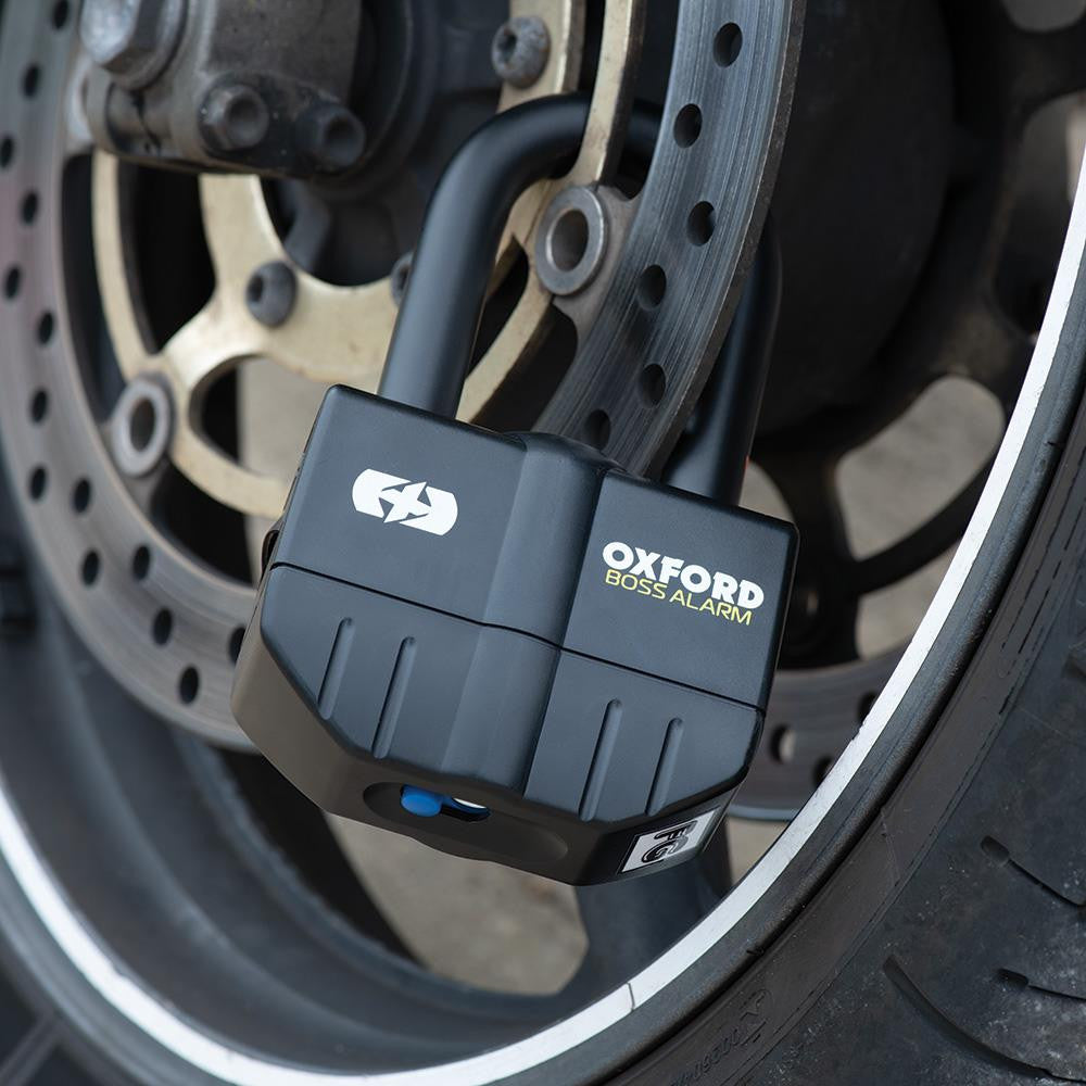 Oxford Boss Alarm 16mm Motorbike Padlock Black-Win Impex Moto