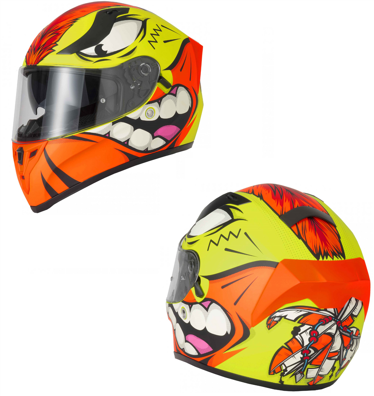 Vcan H128 Mohawk Full Face Motorcycle Helmet – Yellow/Orange-Win Impex Moto