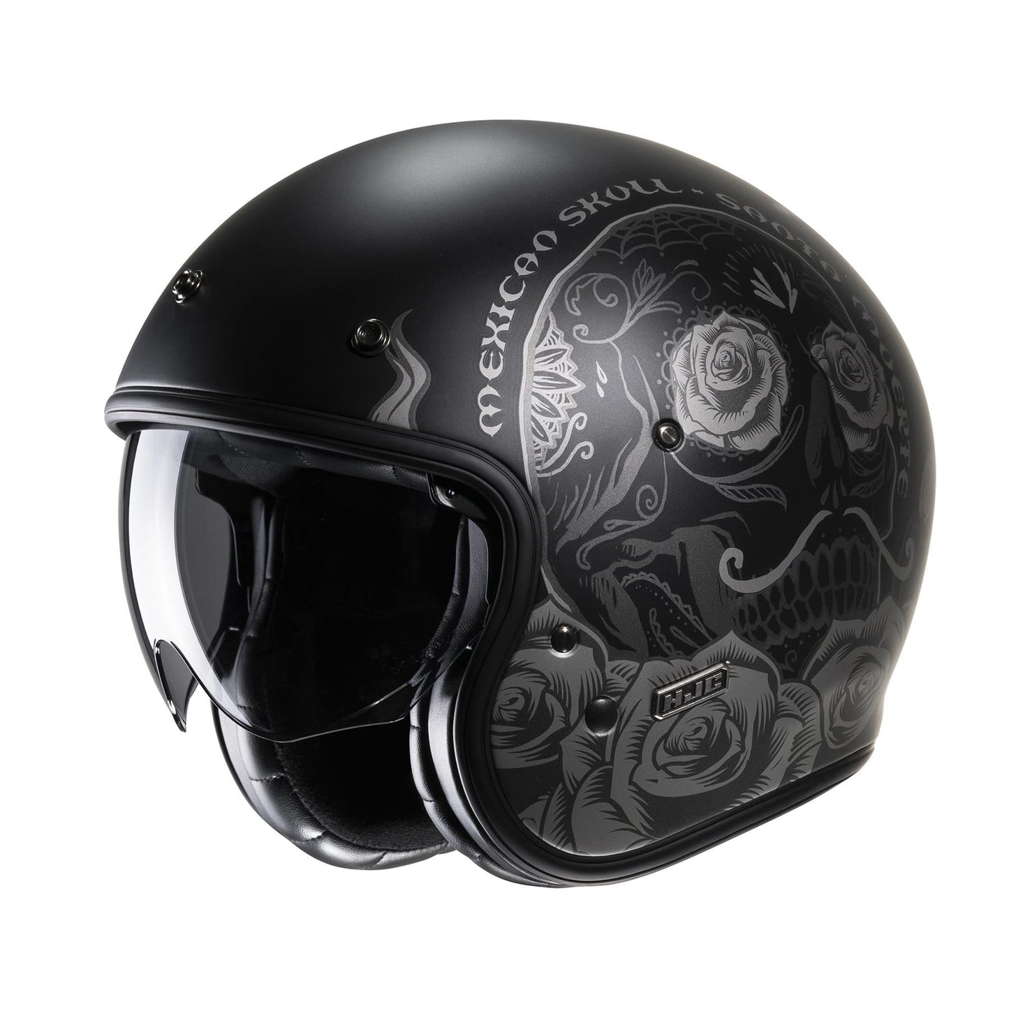 HJC V31 Desto Motorcycle Motorbike Open Face Mexican Skull Retro Style Helmet-Win Impex Moto