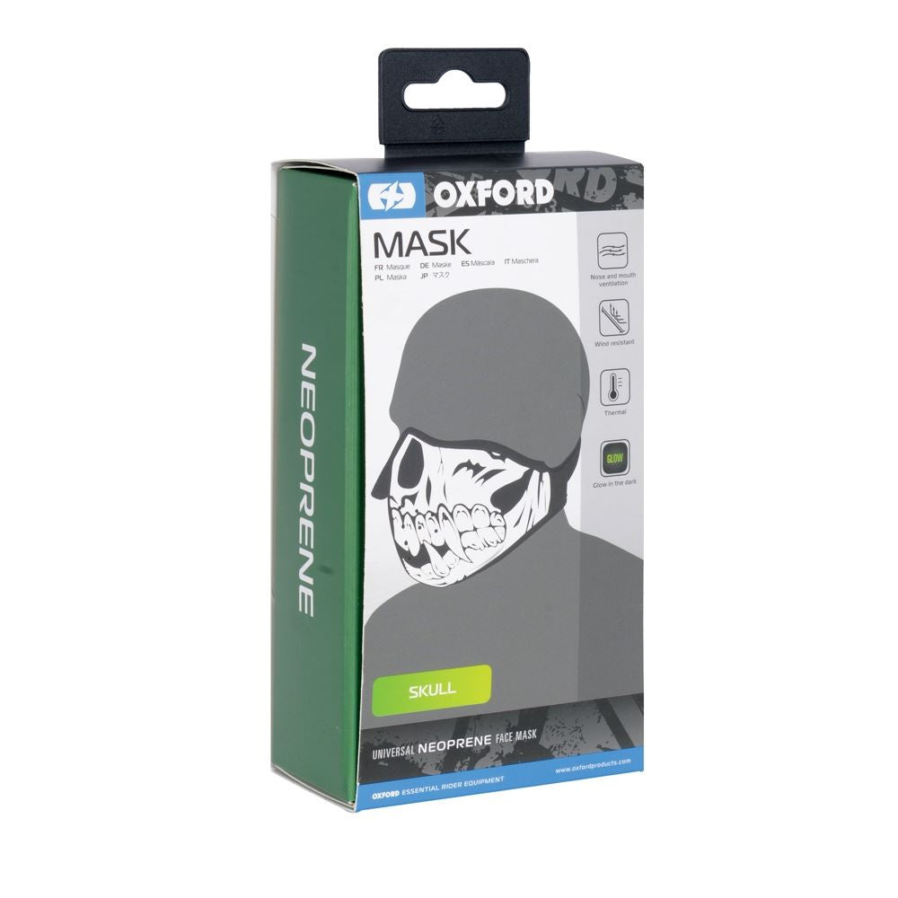 Oxford Anti Fog Universal Neoprene Motorcycle Face Mask Glow Skull-Win Impex Moto