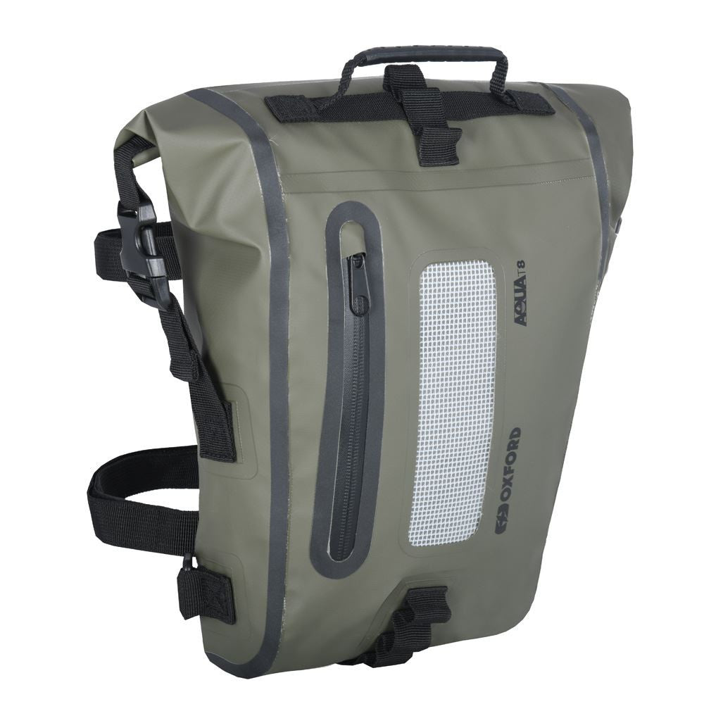 Oxford Aqua T8 Motorcycle Tail Pack Bag 8L Khaki Black-Win Impex Moto