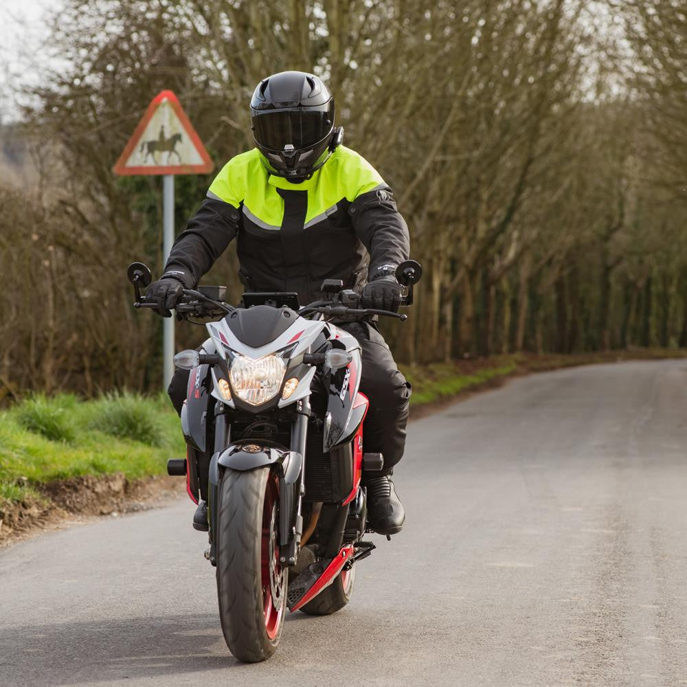 Spartan Long WP Men's Motorcycle Motorbike Jacket - Black/Fluo-Win Impex Moto