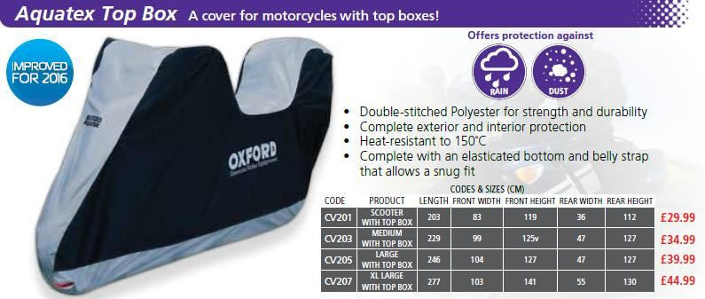 Oxford Motorcycle CBR GSX Aquatex Topbox Rainproof Cover XL-Win Impex Moto