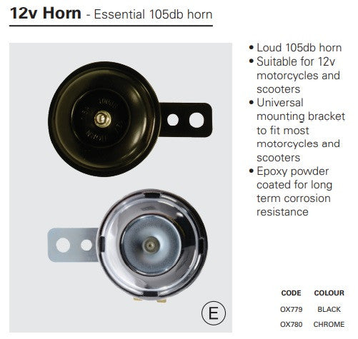 Oxford 12V Motorbike Horn 105 db. Scooter Chrome Horn-Win Impex Moto