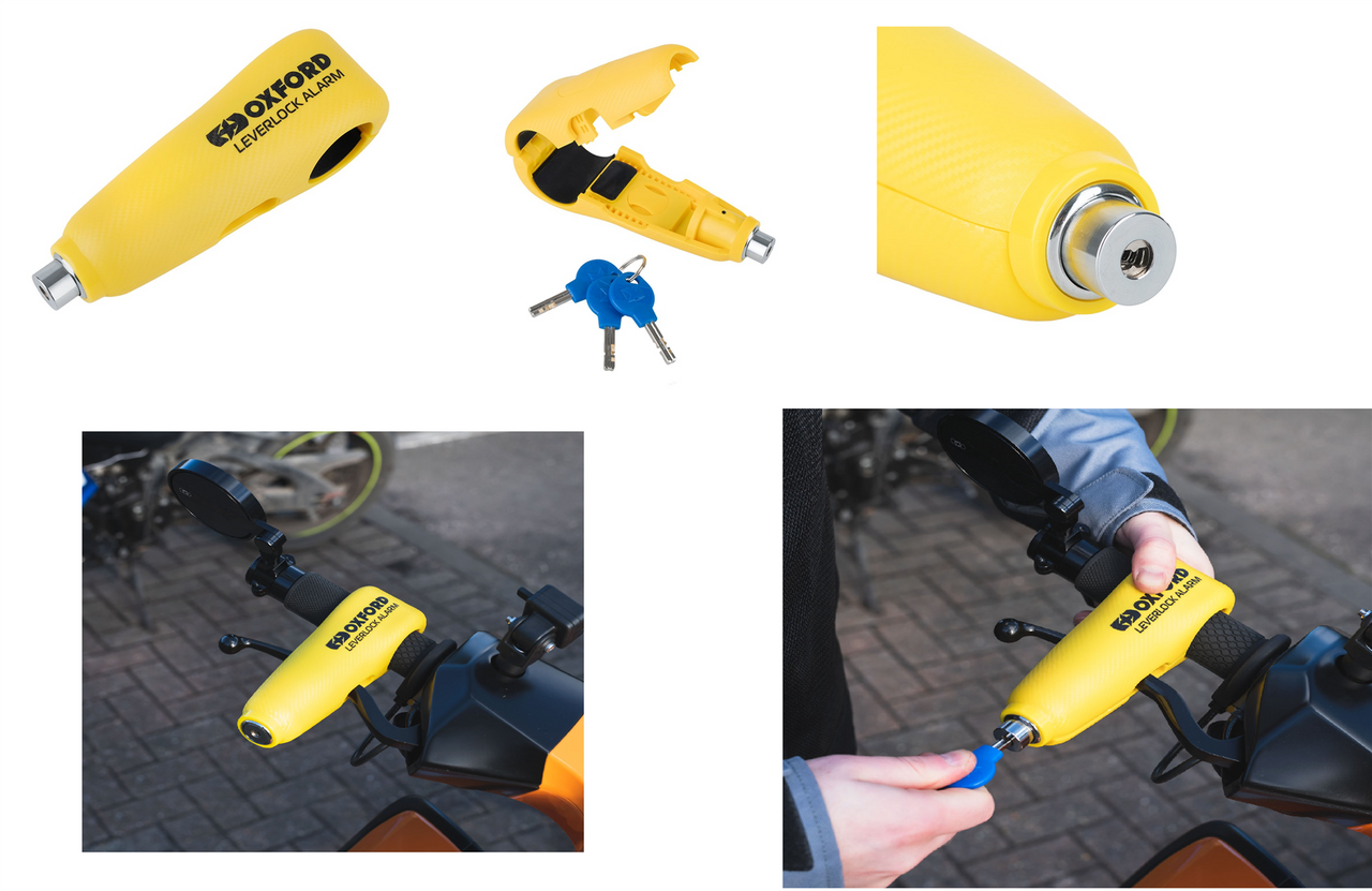Oxford Motorcycle Motorbike Lever Lock Alarm - Yellow-Win Impex Moto