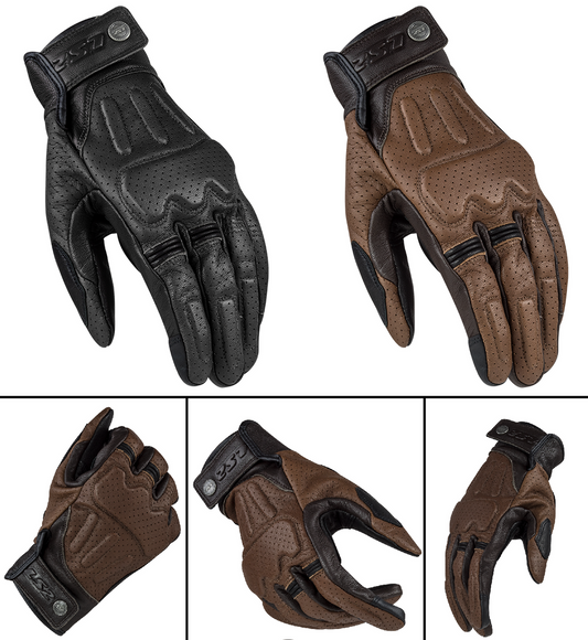 LS2 Rust Man Motorcycle Motorbike Vintage Leather Gloves Black & Brown-Win Impex Moto