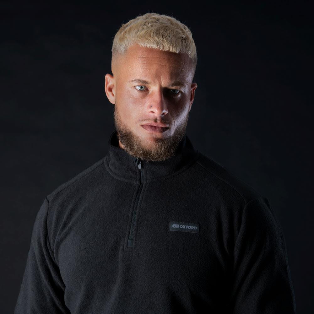 Oxford Advanced Micro Fleece 1/2 Neck MS Top Black-Win Impex Moto