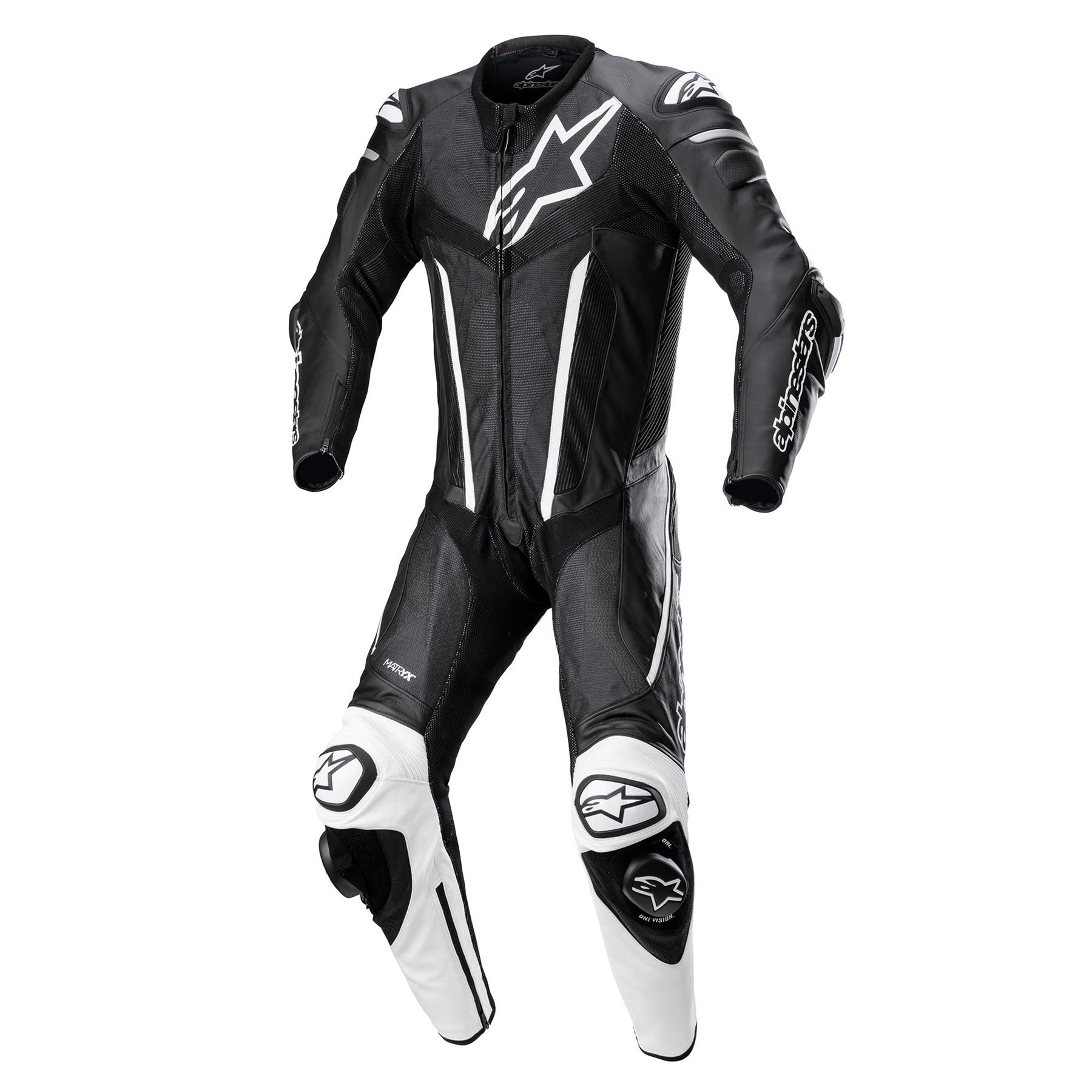 Alpinestars Fusion Motorcycle Racing Leather 1 Piece Suit Black White-Win Impex Moto