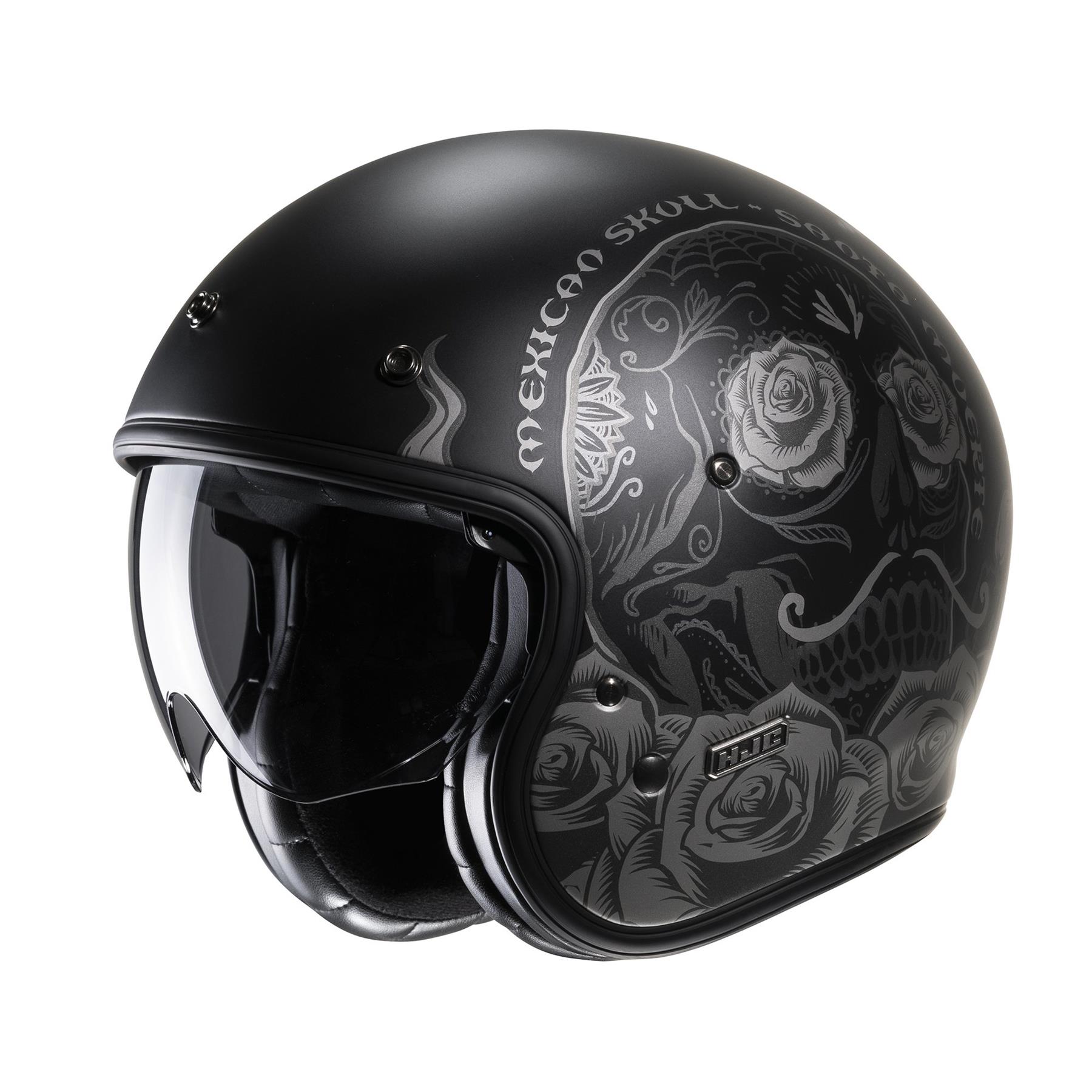 HJC V31 Desto Motorcycle Motorbike Open Face Mexican Skull Retro Style Helmet-Win Impex Moto
