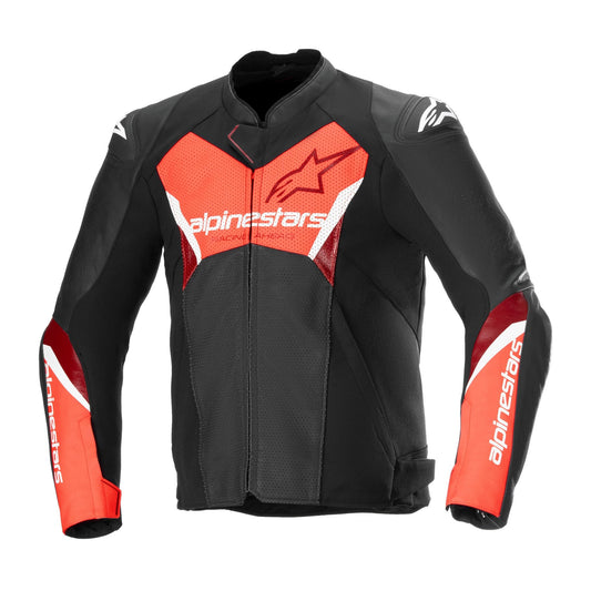 Alpinestars Faster V3 Airflow Leather Jacket Black Red Fluo-Win Impex Moto