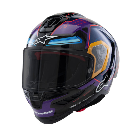 Alpinestars Supertech R10 Martinator R01 Full Face Motorcycle Helmet | Blue, Purple & Red Gloss Finish-Win Impex Moto
