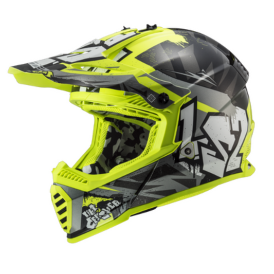 LS2 MX437 Fast II Mini Crusher Kids Off Road Helmet Black Yellow-Win Impex Moto