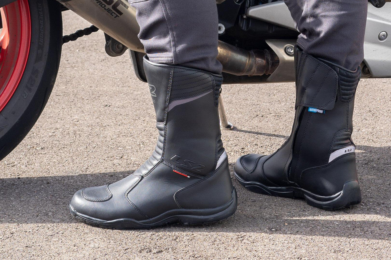 LS2 Urano Cowhide Leather Motorbike Boots Waterproof Black-Win Impex Moto