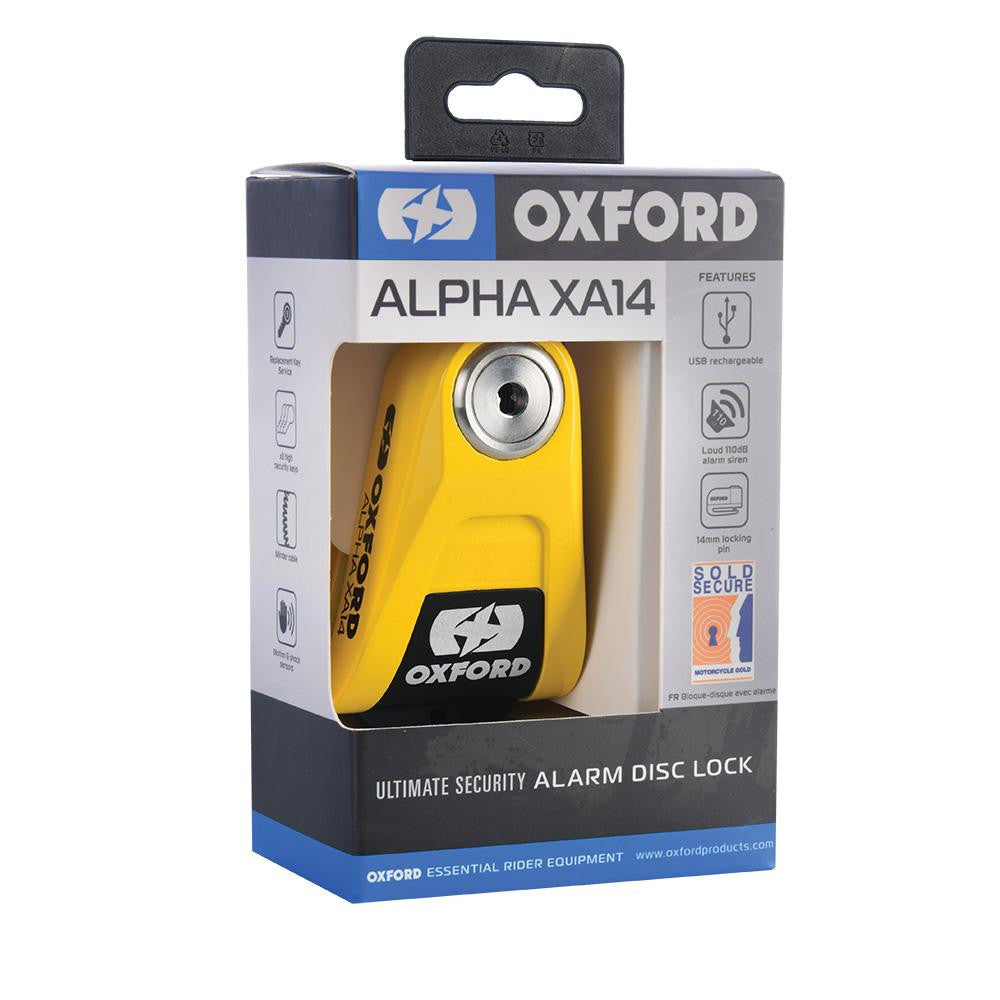 Oxford Alpha XA14 Alarm Disc Lock Yellow/Black-Win Impex Moto