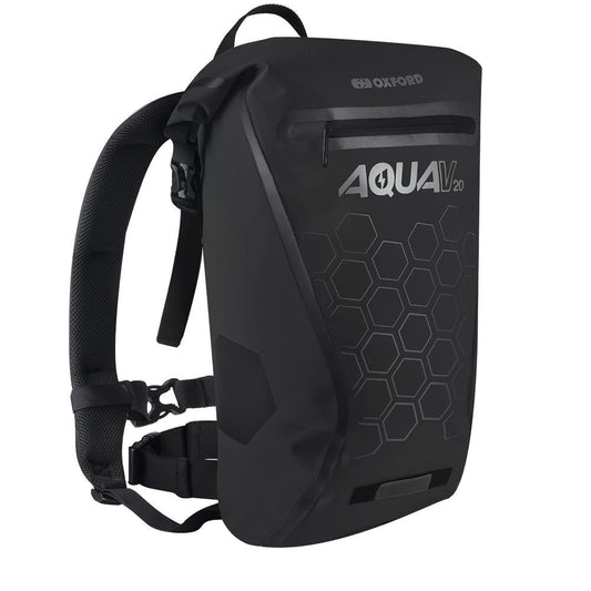 Oxford Aqua V20 Waterproof 20 Liter Motorcycle Backpack Black-Win Impex Moto