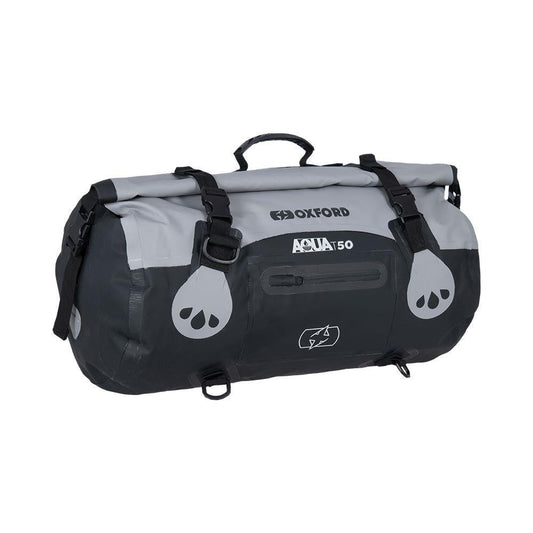 Oxford AQUA T-50 Waterproof Motorcycle Roll Bag 50 Liter Grey Black-Win Impex Moto