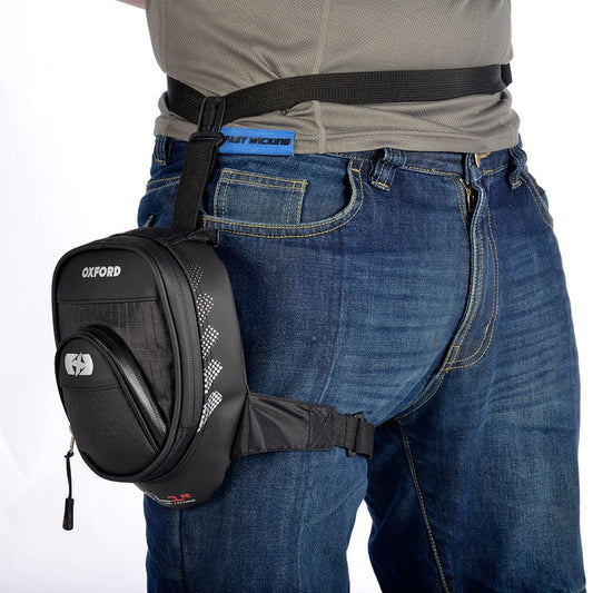 Oxford OL239 L1R Motorcycle Leg Bag 1L Black – Compact and Convenient Storage for Bikers-Win Impex Moto