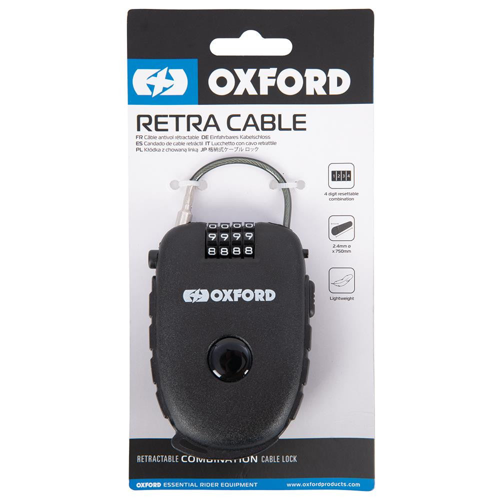 Oxford Retra Motorcycle Bike Scooter Helmet Lock Quick Release Combination Cable-Win Impex Moto