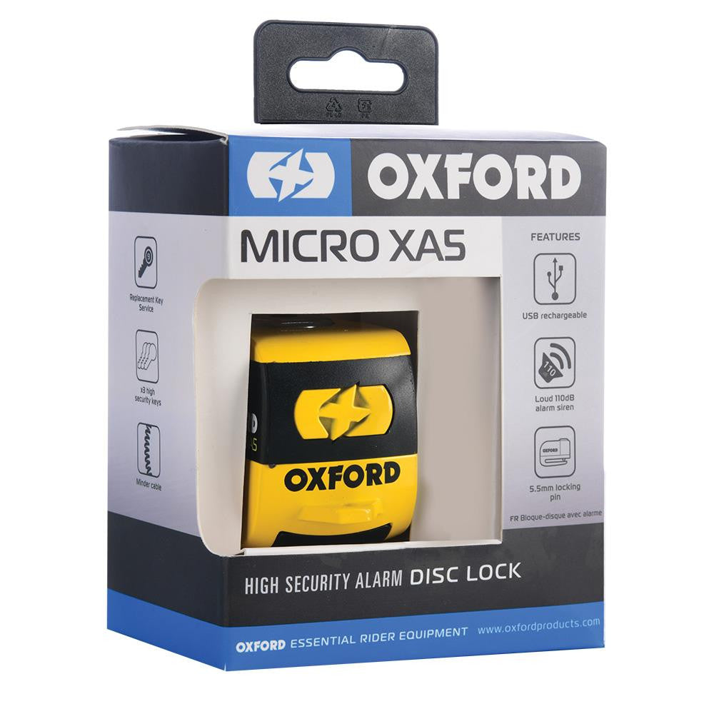 Oxford Micro XA5 Alarm Disc Lock Yellow/Black-Win Impex Moto