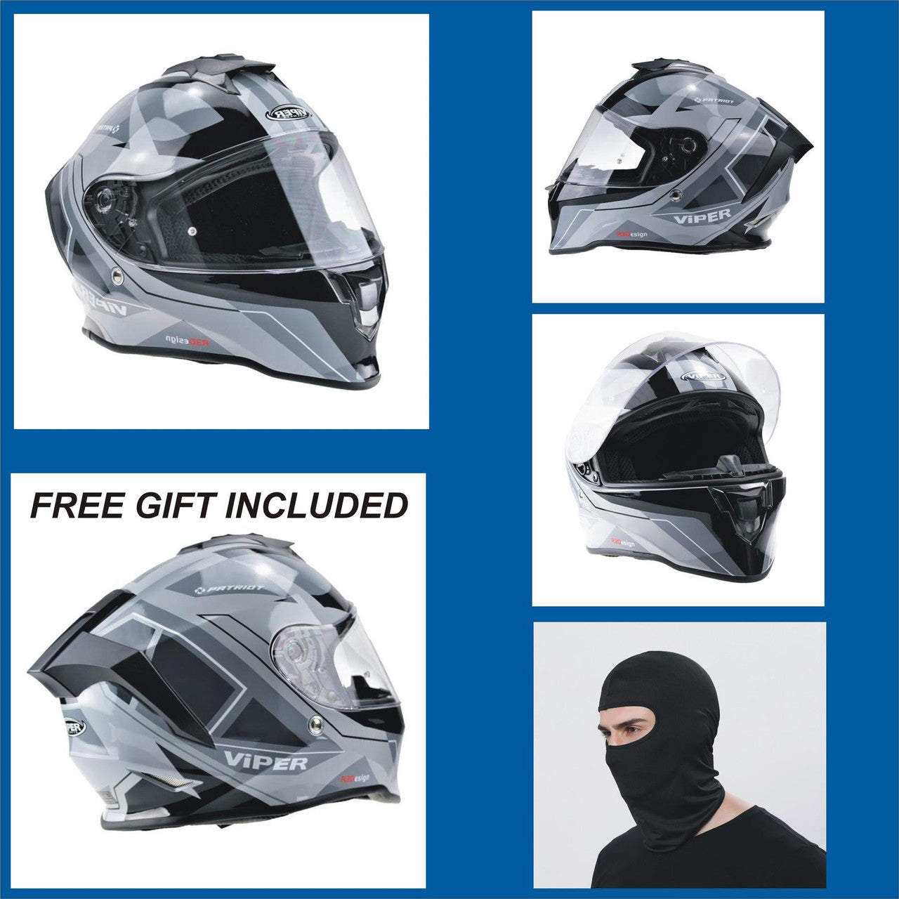 VIPER RS55 FULL FACE ROAD CRASH MOTORCYCLE HELMET FREE GIFT-Win Impex Moto